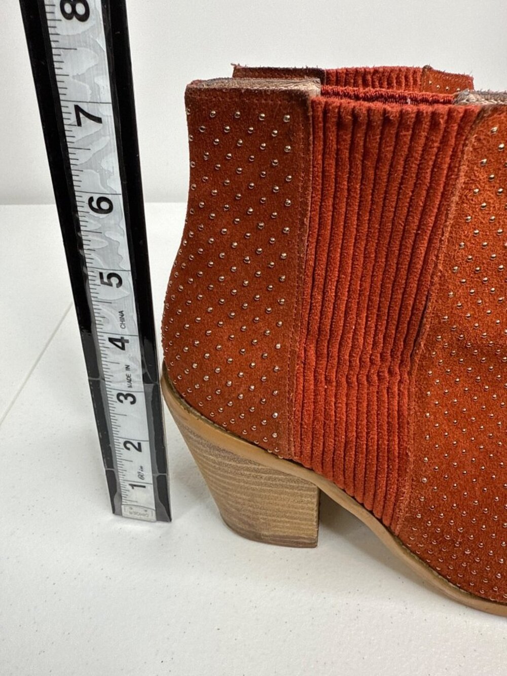 Anthropologie Womens 7.5 Orange Suede Ankle Boots Block Heel Western Boho - Picture 13 of 13